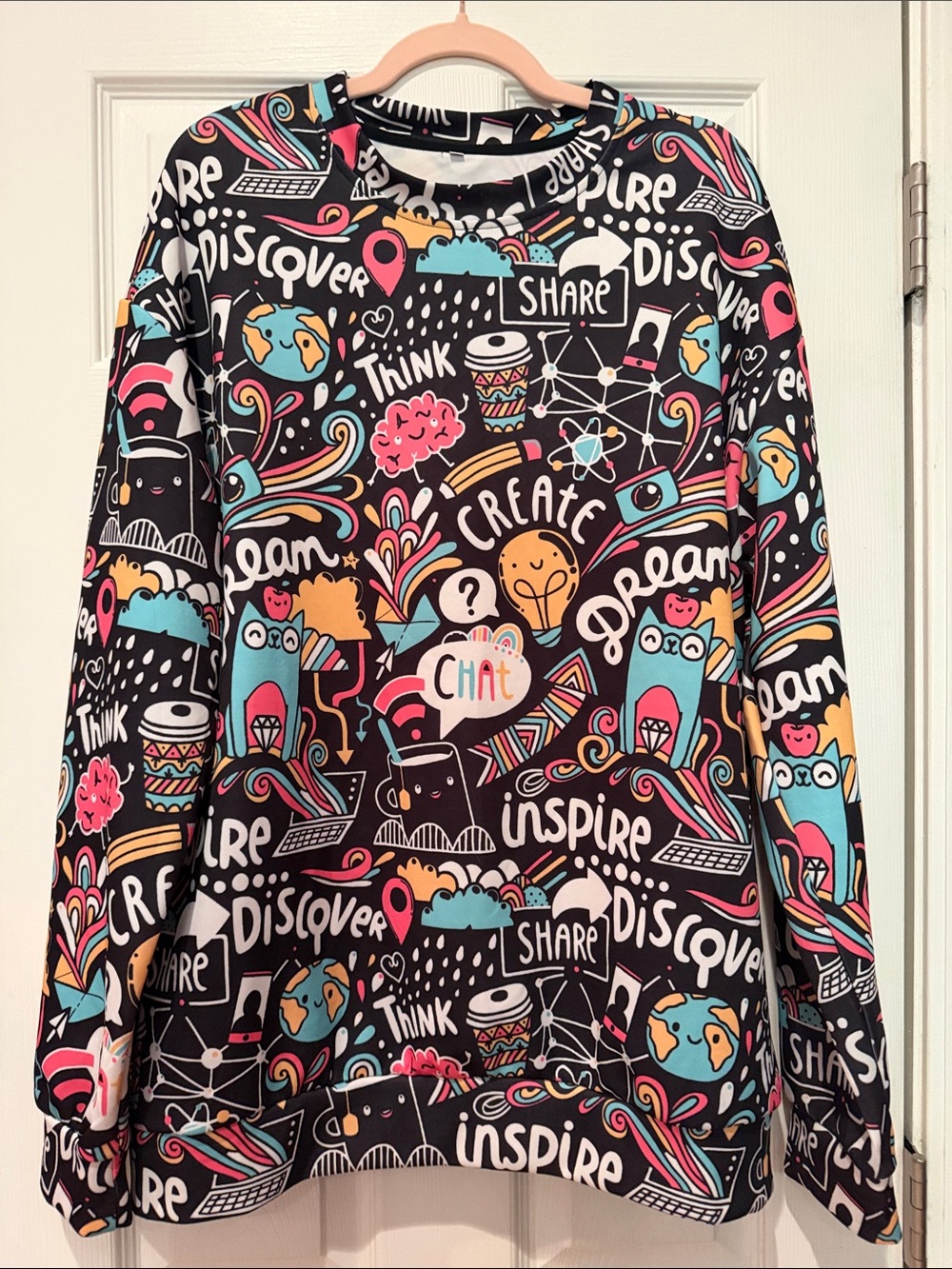 SHEIN Black Top with Teal, Pink & Yellow Accents